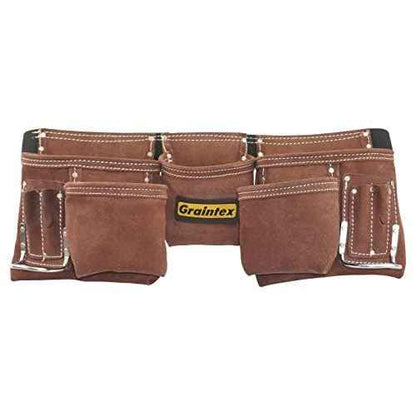 Graintex 11 Pocket Professional Suede Leather Tool Belt, Tool Bag Coffee Brown Color, 2¡± Webbing Belt, 2 Hammer Holders, Construction Tools, Carpenter Tools, Roofing Tools, Drywall Tools - DS2966