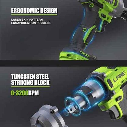 L FINE Cordless Impact Wrench 1/2 inch, 600N.m (405Ft-lbs) Power Impact Drill Kit Tools, 3200RPM High Torque Brushless Motor Impact Driver, 2 x 4.0Ah Battery, 5 Sockets, Charger, Electric Impact Gun