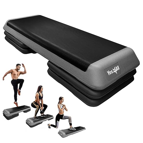 Yes4All Adjustable Workout Aerobic Exercise Step Platform Health Club Size with 4 Adjustable Risers Included and Extra Risers Options -  Grey/Black