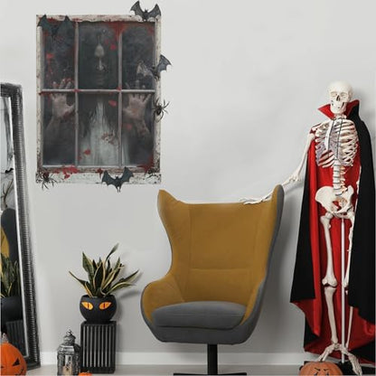 TOARTi 3D Happy Halloween Wall Decal (84x60cm) Scary Ghost Bat Stickers Horror Themed Party Decal Halloween Bloody Wall Stickers Spooky Zombie Clings for Haunted House Party Bathroom Decoration