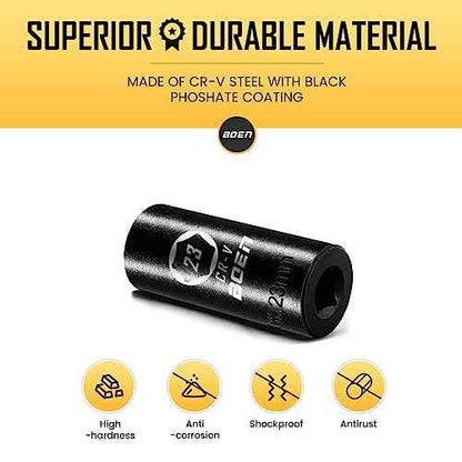 BOEN 1/2" Drive Deep Impact Sockets, Premium Impact Socket, 23mm Socket, Metric, 6 Point, Cr-V Steel with Laser Marking - Strong and Durable