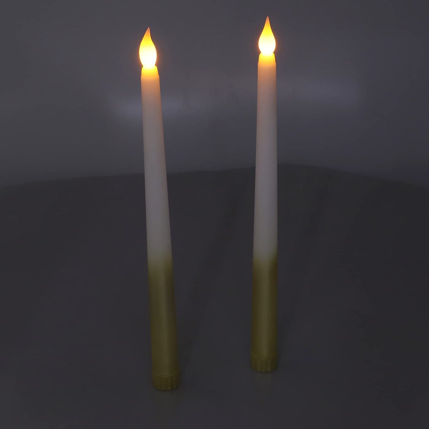 Flameless Taper Candles, 2 Pcs Battery Operated Realistic LED Taper Candles with Flickering Warm Yellow Flame Dripless Electric Decorative Led Candles for Home, Christmas, Wedding(half spray gold)