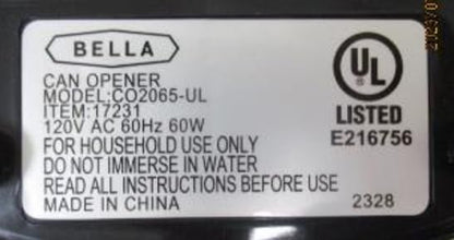 BELLA Electric Can Opener and Knife Sharpener, Multifunctional Jar and Bottle Opener with Removable Cutting Lever and Cord Storage, Stainless Steel Blade, Black