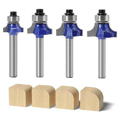 Roundover Router bit Set£¬Professional 1/4 inch Shank Roundover Edging Router Bit Set£¬Bearing Guide for Rounding Edge bit (for R 1/8", 1/4", 3/16", 25/64") 4Pcs (Roundover Router bit Set)