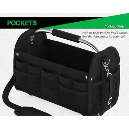 16 Inch Tool Bag, Open Top Tool Tote with Strap,Waterproof Tools Bag for Electrician, Garden, Maintenance Tools