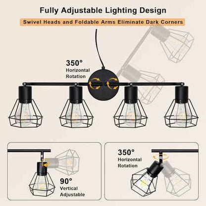 HiBay Plug in Track Lighting Fixtures Ceiling, Adjustable 4-Light Track Light Black, Directional Modern Ceiling Spotlight E26 with 16.4ft Cord & in-Line On/Off Switch for Kitchen Living Room Dorm