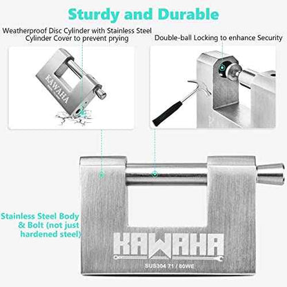71/80KD-3SK Stainless Steel D-Shaped Heavy Duty Padlock with Key for Garage Door, Containers, Shed and Warehouse (3-1/8 inch, Keyed Different - 3 Stainless Steel Keys)