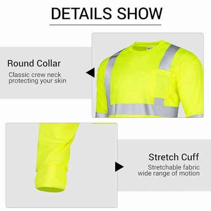 3Pack Hi Vis Class 3 Reflective Safety Shirt - Long Sleeve Work T-Shirt
