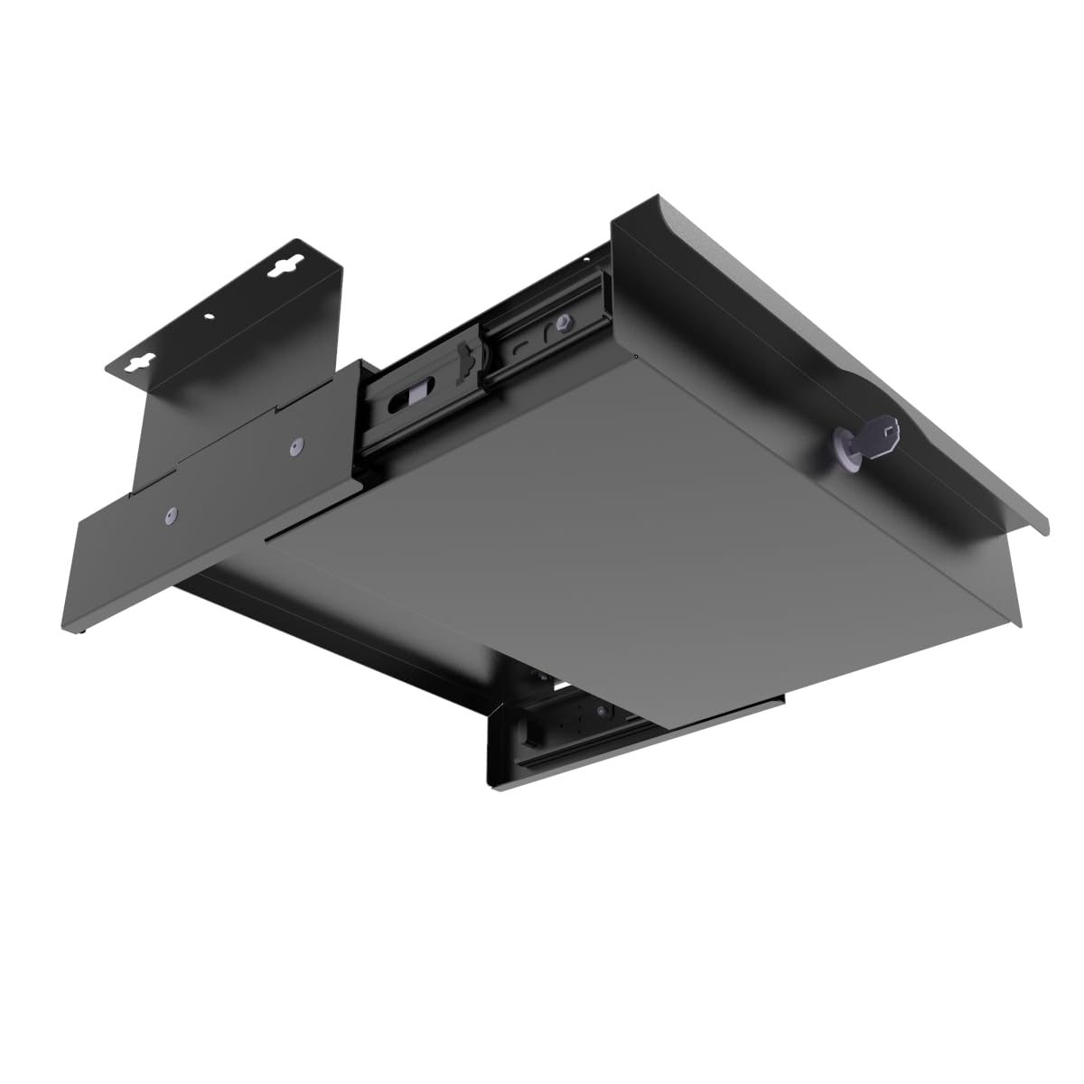 Mofangtech Under Desk Drawer Sliding Out Attachment with Shell, 15.6" x 10" x 5.07" Pull Out Lockable Drawer Storage Organizer with Cable Mangement for Workbench or Standing Desk with High Crosspiece