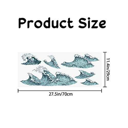 PLIGREAT 6 Pcs Blue Ocean Sea Waves Wall Stickers, Removable Vinyl Peel and Stick Wall Decals for Bathroom Nusery Bedroom Playroom Wall Decoration Home Indoor DIY Wall Art Decor Bathtub Decals