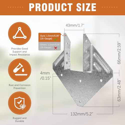 50 Pack 16-Gauge Hurricane Ties for Rafter, Heavy Duty Hurricane Straps, Robust Hot Dip Galvanized Rafter Ties Brackets, Joist Hangers for 2X Deck Joists
