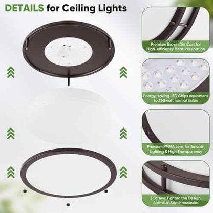 2-Pack 36W LED Ceiling Lights, 13inch Oil Rubbed Bronze Flush Mount Light Fixtures 3600LM 2700K/3000K/4000K/5000K/6500K Adjustable Ceiling Lights, Modern Dimmable Lighting for Kitchen Hallway Bathroom