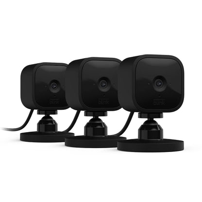 Blink Mini - Compact indoor plug-in smart security camera, 1080p HD video, night vision, motion detection, two-way audio, easy set up, Works with Alexa – 2 cameras (Black)