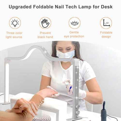 Upgraded Nail Tech Lamp for Desk, 34 in Foldable Large Nail Light with Phone Holder, 3 Modes 3000K-6000K LED Manicure Lamp, Half Moon Light for Lash Eyelash Extension, Tattoo, Eyebrows