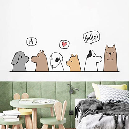 Dogs 'Say Hi' Cartoon Wall Decals, Multicolor, Polyethylene Terephthalate, Reusable, Rectangular, Indoor, 11.8in x 23.6in