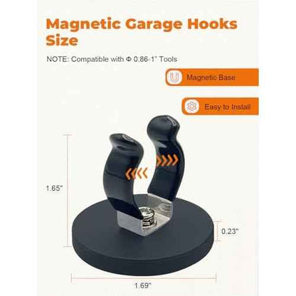 Universal Magnetic Garage Hook, Universal Storage Magnet Utility Tool Holder Anti-Slip Spring Clamp for 0.86-1 in Tools for Garden;Shed;Kitchen;Basement;Garage;RV;Workshop -8 PCS Black
