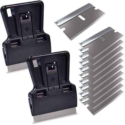 Portable 1.5inch Mini Metal Razor Scraper with 10 Carbon Razor Blades, Putty Knife Set Removing Glue, Stain, Vinyl, Labels, Stickers, Decals, Pack of 2