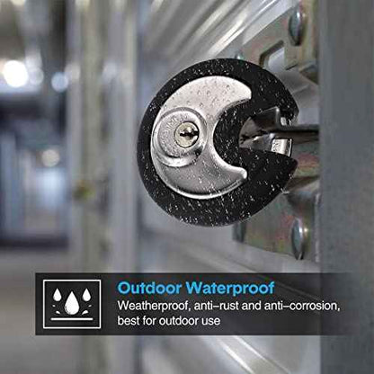 Chumia 4 Pack 70 mm Keyed Alike Padlocks Outdoor Round Stainless Steel Discus Pad Lock with Keys for Storage Unit, Sheds, Garages and Fence, Rubber Bumper Sheath (Black)