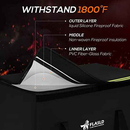 FLASLD Large Fireproof Document Bags, 24x12x12¡± Waterproof Storage Firesafe Bag, Fireproof Folder Safe Box for Cash, Valuables & Passport, Silicone Coating & Zipper Closure