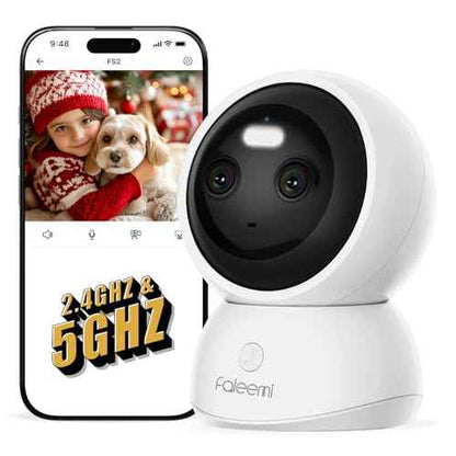 Dual Lens 2.4/5GHz WiFi Security Camera, 360¡Æ PTZ 2K Indoor Nanny Cams with Phone App, 2-Way Audio, Motion Tracking, Night Vision, for Pet/Dog/Baby Monitor/Elder/Home Security, Local Storage