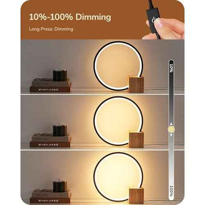 EDISHINE Modern LED Table Lamp, Bedside Lamp with One-Piece Solid Wood Base, 3 Color Temperature & Stepless Dimmable, Nightstand Lamp for Bedroom, Living Room, Reading Room 540LM 12W