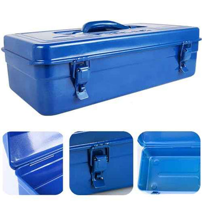Portable Steel Tool Box, 16 Inch Metal Tool Organizer Box with Double Latch Closure and Handle, Heavy Duty Storage Toolbox Chest for Workshop, Garage, Warehouse, Household, Blue