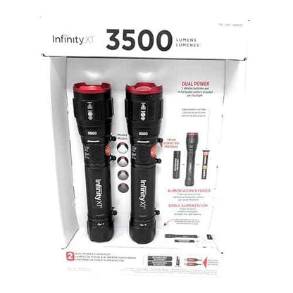 Infinity X1 3500 Lumen Dual Power Flashlight 2-Pack ? High-Performance LED, Rechargeable or Alkaline Powered, 4 Light Modes, USB-C Charging, Includes Batteries and Cables