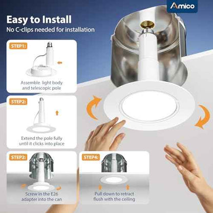 Amico 5/6 inch 5CCT LED Recessed Lighting 6 Pack, 12W=100W, 950LM Adjustable Can Lights, 2700K/3000K/4000K/5000K/6000K Selectable, Dimmable, IC & Damp Rated, Retrofit Installation - ETL & FCC