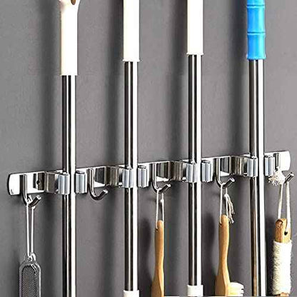 Broom Mop Holder Wall Mount Stainless Steel Tool Hanger Storage Organizer for Home, Kitchen, Garage, Garden, Laundry Room, Bathroom Organization and Storage(4 Racks 5 Hooks)