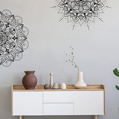 2 Pieces Boho Mandala Wall Stickers 14 x 31 Inch Half Mandala Wall Decal Indian Flower Peel and Stick for Bedroom Living Room Yoga Decor