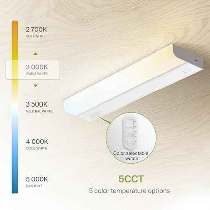 ASD 18 Inch LED Under Cabinet Lighting Hardwired, On/Off & Color Temp Switch, 10W 807LM, 5CCT 2700K-5000K CRI90+, Dimmable Under Counter Lights for Kitchen, Under Cabinet Lights, 2 Pack, UL
