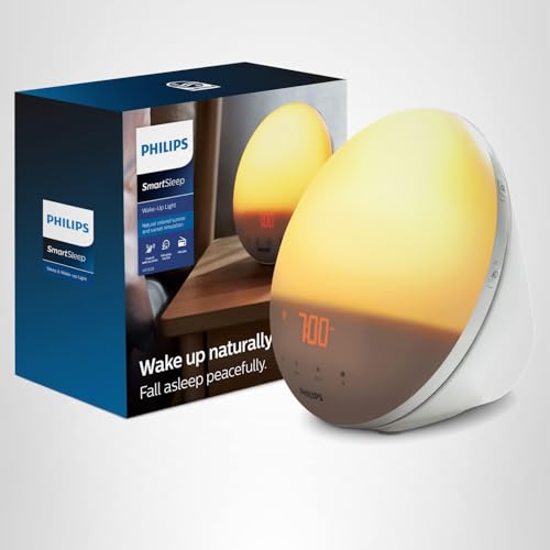 Philips SmartSleep Wake-up Light, Colored Sunrise and Sunset Simulation, 5 Natural Sounds, FM Radio & Reading Lamp, Tap Snooze, HF3520/60