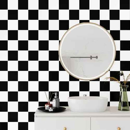 Black/White Checkered Wallpaper Peel and Stick Modern Geometric Wallpaper Self Adhesive Checkered Contact Paper for Bedroom Accent Wall Countertops Cabinets DresserParty Decoration 12"x120"