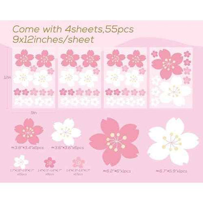 FLFK 55 Pcs Cherry Blossoms Wall Decals Peel and Stick Flower Wall Stickers for Nursery Living Room Bedroom Girls Room Home Decor