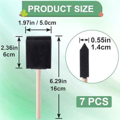 7Pcs Foam Paint Brushes, 2" Sponge Paint Brushes with Wood Handle for Painting, Details, Staining, Varnishes, DIY Crafting