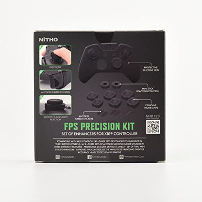 NiTHO FPS Controller Precision Kit for Xbox One, 1x Silicone Protective Cover Case, Set of 2 Mini-Stick Precision Rings, 3 Sizes Concave Thumb Grips Sets, 3 Textures Rubber Triggers Sets - Black