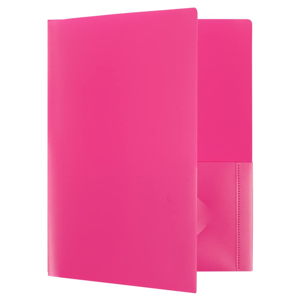 JAM PAPER Heavy Duty Plastic 2 Pocket Extra Tough School Folders - Fuchsia Hot Pink - 6/Pack