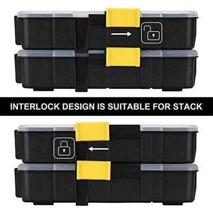 Mayouko Stackable Plastic Toolbox Organizer, Interlocking Small Parts Organizer, Compartment Toolbox for Screw,Nail,Hardware, 2PCS