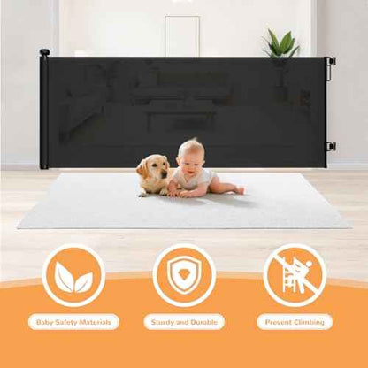 Retractable Baby Gates for Stairs, 55" Wide Mesh Baby Gate for Doorways, 34" Tall Dog Gate Suitable for Baseboards, Wide Child Gate for Hallways, Kitchen, Deck, Indoor & Outdoor, Black