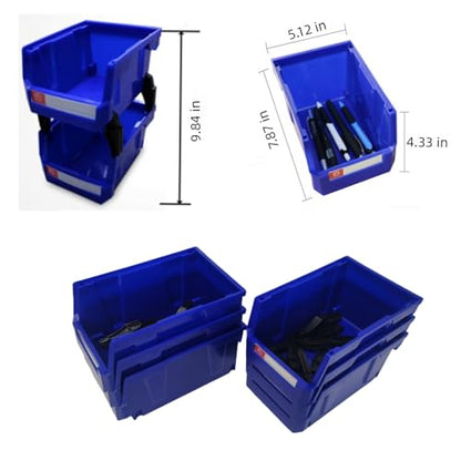 Pe&Hui Storage Organizer Bins,Wall Mount Storage Parts Rack,Stackable Shop Tool Bins for store Screws,Small Parts,Office Supplies and other Accessories Blue (6Pack)