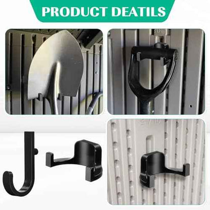 20 Pcs Storage Shed Tool Hooks Black Tool Hanger Compatible with Suncast Shed Accessories for Hanging Storage Shelves Organizer Accessories Parts Replacement Screws Brackets Ladders(J/u)