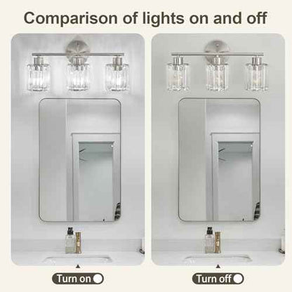 Crystal Bathroom Light Fixtures,Bathroom Lighting Fixtures Over Mirror, Modern 3-Light Brushed Nickel Vanity Lights for Mirror, Restroom,Kitchen(Ceramic E26 Socket,Bulbs Not Include)