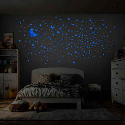 561pcs Glow in The Dark Stars Half Moon Wall Decals for Ceiling Living Room Kids Bedroom Luminous Planet Meteor Dots Stickers DIY Decoration (Half Moon-Blue)