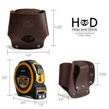 Hide & Drink, Large Tape Measure Holder, Tool Holster w/Easy Belt Loop for Handymen, Carpenters, Electricians, Durable Hammer Pouch, Full Grain Leather, Handmade