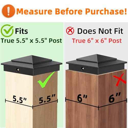 6-Pack Aluminium Pyramid Post Caps for 6" x 6" (Actual 5.5" x 5.5") Wood Post Cedar Fence Deck Corridors Mailbox Posts End, Waterproof Fence Post Cap Cover with Screws, Black