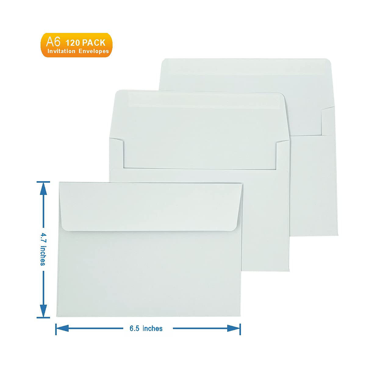 A6 Invitation envelopes（120 PCS 4.7x6.5 in） - windowless design 120GSM white paper envelopes with printabl quick self-seal for invitations, greeting cards, photos invoices