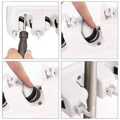 Tangkula Wall Mount Mop Broom Holder, Hanging Broom Organizer w/ 5 Slots & 6 Hooks, Home Storage Organizer Rack, Hanging Utility Rack for Home, Kitchen, Garage, Laundry (White)