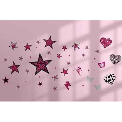 TwoDays 100PCS Y2K Room Decor Aesthetic Wall Decal, 2000s Mcbling Vinyl Peel and Stick Stickers for College Teen Girls Bedroom, Pink Stars Trashy Y2k Decorations for Women Apartment.