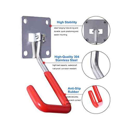 HAISHINE Garage Hooks, 8 Pack Adjustable Hooks for Wall Storage, Stainless Steel Heavy-Duty Utility Hooks with Anti-Slip Coating Organizing for Chainsaws, Bike, Garden Tools(Screws and Dowels Include)