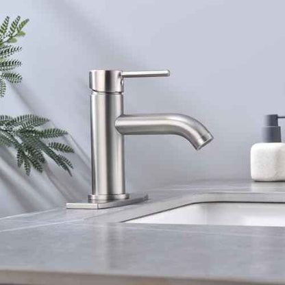 Single Handle Bathroom Faucet with Metal Drain Assembly and Escutcheon, Brushed Nickel